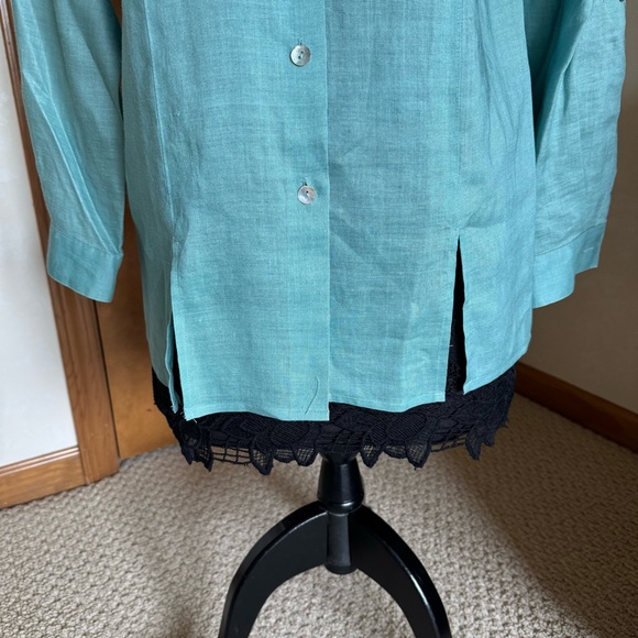 Jordan Vintage Blue Green Teal Linen Button-Down Oversized Shirt Top - Picture 8 of 12